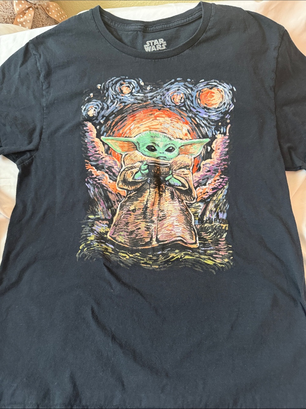 Star Wars Black Kids Tee with Grogu Colorful Van Gogh Style Graphic
